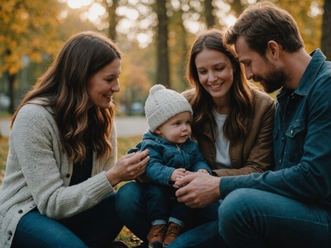 Co-parents spending quality time with their child together